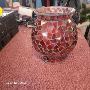 Mosaic Glass Vase - Red and Silver Home Interior Vintage
